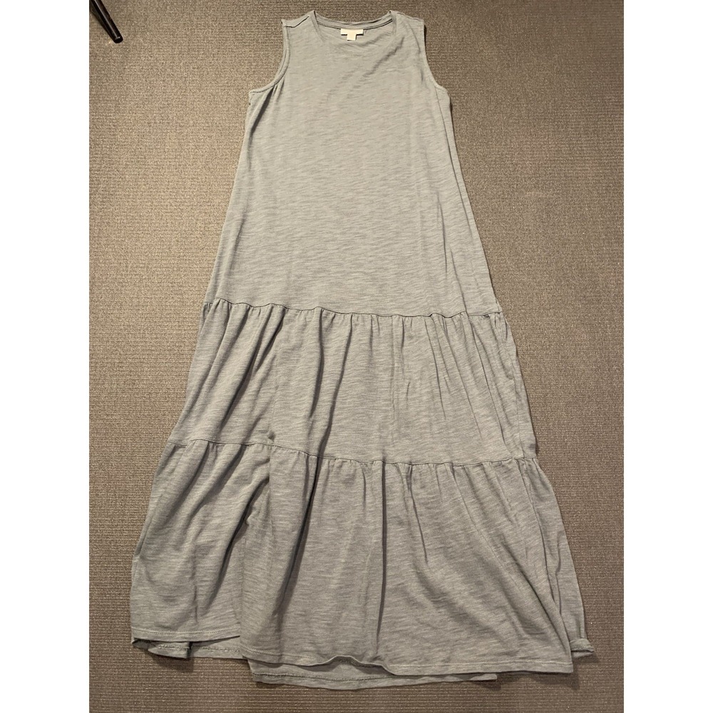 J Jill Slub Knit Tiered Maxi Dress Sleeveless Green Size Small Petite